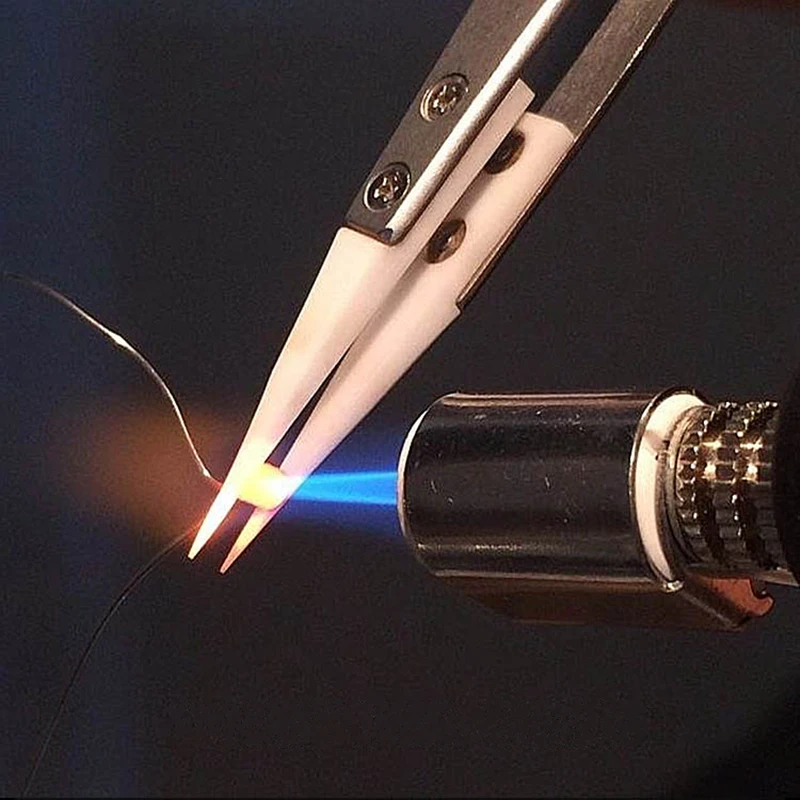 Precision Ceramic Tweezers Stainless Steel Tweezer Reverse Heat Resistant Cross Lock DIY Household Repair Hand Tools