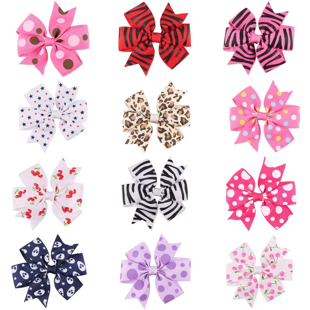 8.5cm Children's swallow tail bow hair clip cartoon chery fruit zebra dots stars skull leopard printed hair bowknot wholesale