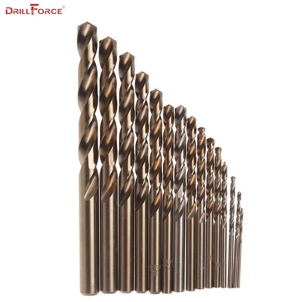 Brocas de cobalto para trabajo en madera y Metal, vástago recto de acero, 1,5-10mm, herramientas eléctricas Drillforce, M35 HSS Co, 15 unidades