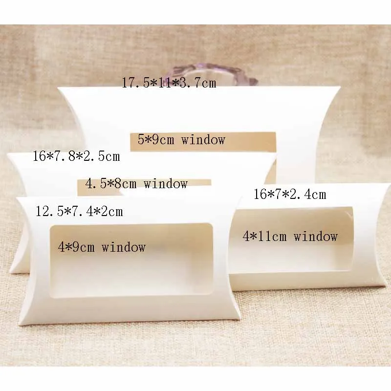 DIY blank paper gift box .Mutli size pillow gift box with clear pvc window,kraft/white/black paper window box for gift 10pcs