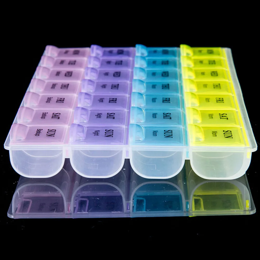 1PCS 4 Row 28 Squares Weekly 7 Days Tablet Pill Box Holder Medicine Storage Organizer Container Case