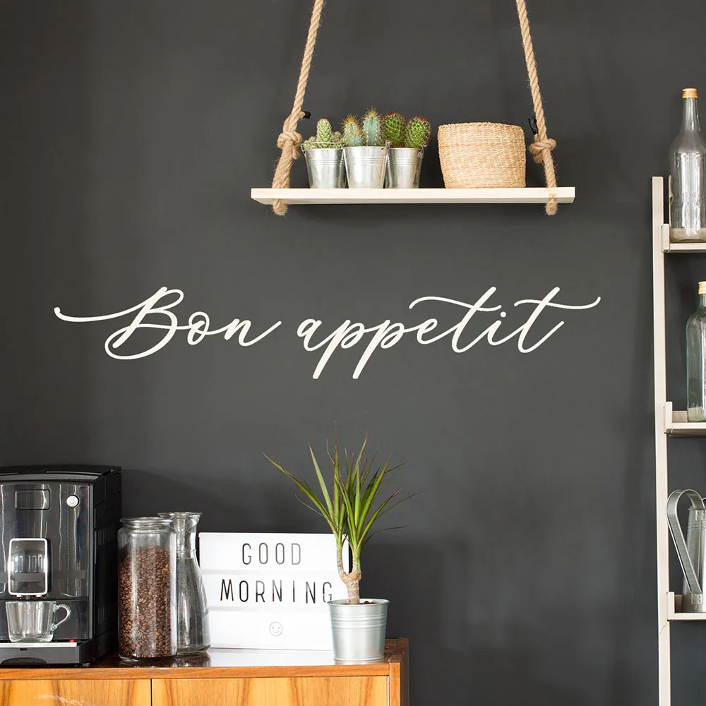 Kitchen Quote Wall Decals Bon Appetit Vinyl Stickers French Quotes Dining Room Cafe Restaurant Decoration Wall Sticker D838