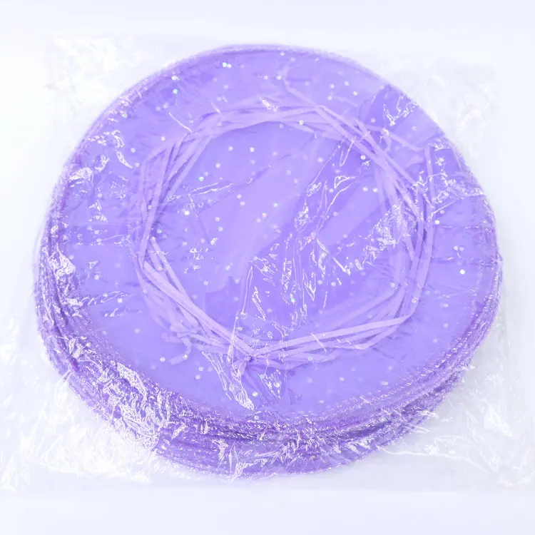 

500pcs purple Round Sachet Organza Bag Drawstring jewelry packaging bags diameter 35cm for Wedding/gift/food/candy/Christmas