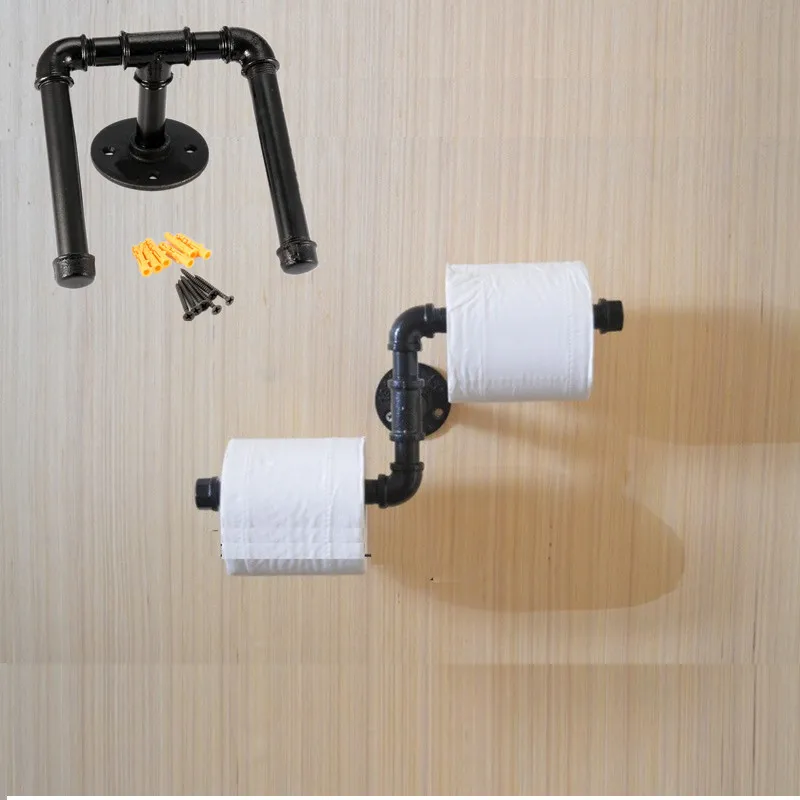 

MTTUZK Black Iron Pipe Toilet Paper Holder Industrial Retro Style Toilet Roll Paper Ring Wall Mounted Doble Roller Holder MT1903