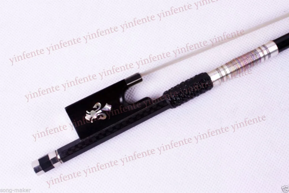 

One Violin Bow Plaid Carbon Fiber Round Stick Ebony Flower inlaid 4/4 #6