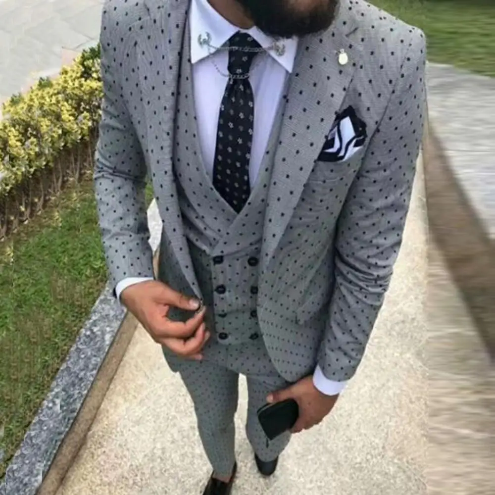 Mens suits Wave point Three Pieces Men Dress Suits Casual Commuter office business suits For Wedding(Blazer+Vest+Pants)