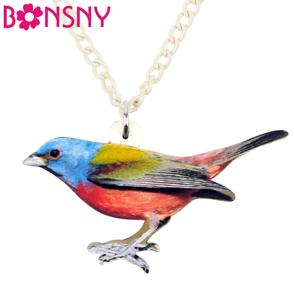 Bonsny Acrylic Tropic Colorful Bird Necklace Pendant Chain Choker Summer Animal Jewelry For Women Girls Gift Accessories Bijoux