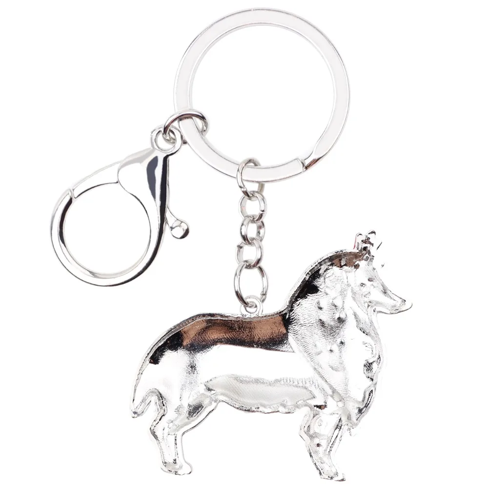 Bonsny Enamel Metal Border Rough Collie Dog Key Chain Key Ring Handbag Charm Fashion Animal Jewelry For Women Accessories