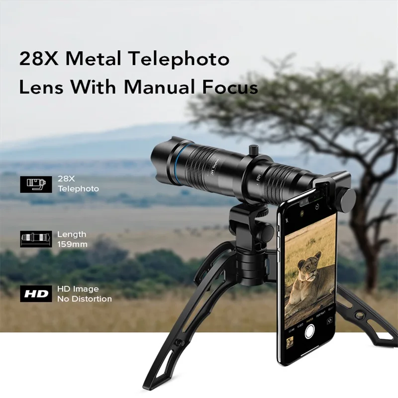 APEXEL HD 28X Telephoto Zoom Mobile Phone Camera lens + Mini Tripod Remote Shutter Monocular Telescope Lens For All Smartphones