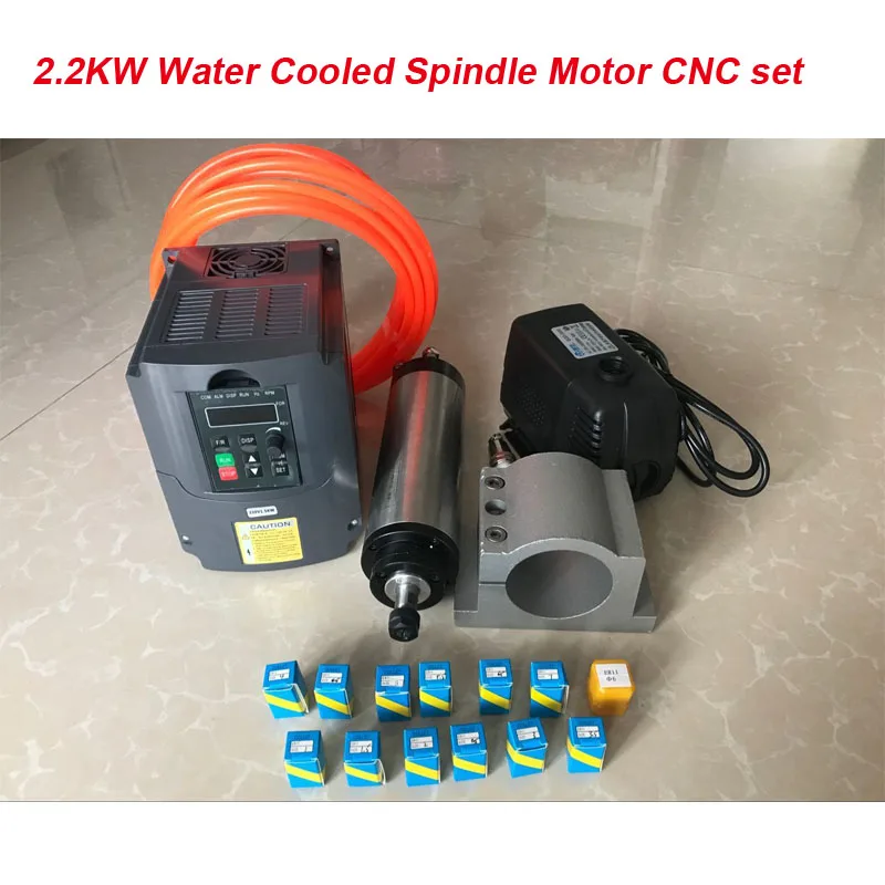 2.2kw water cooled spindle Motor ER20 Milling Spindle Kit + 2.2kw Inverter + 80mm Water Pump + 13pcs ER20 CNC