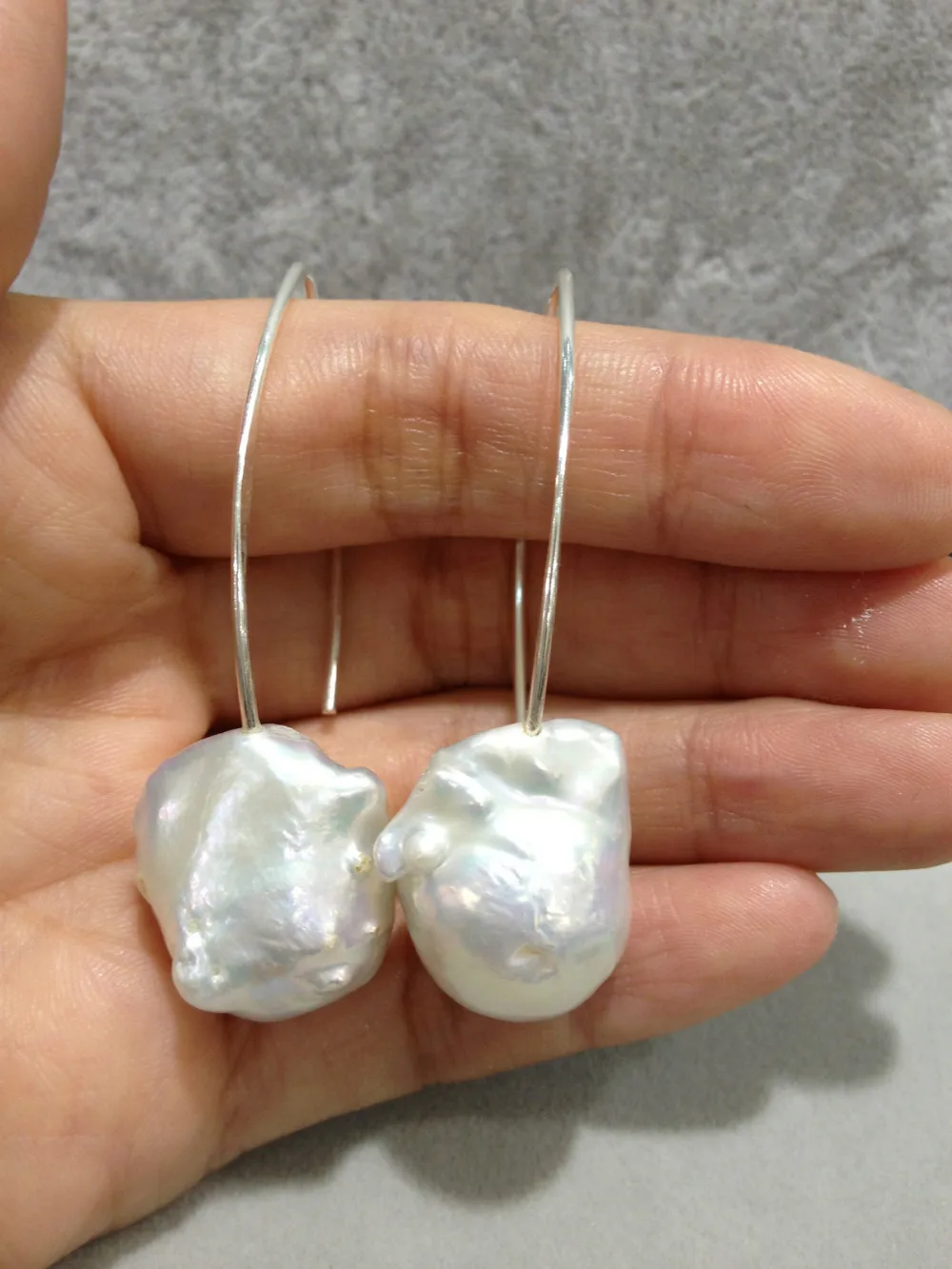 

Baroque Big Freshwater Pearl Earrings Real 925 Silver Fashion fine Jewelry For Women long earring Pearl Drop Earrings