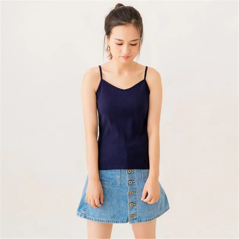 

Summer wind pure cotton line v-neck halter vest European and American fashion casual wear women's halter top.