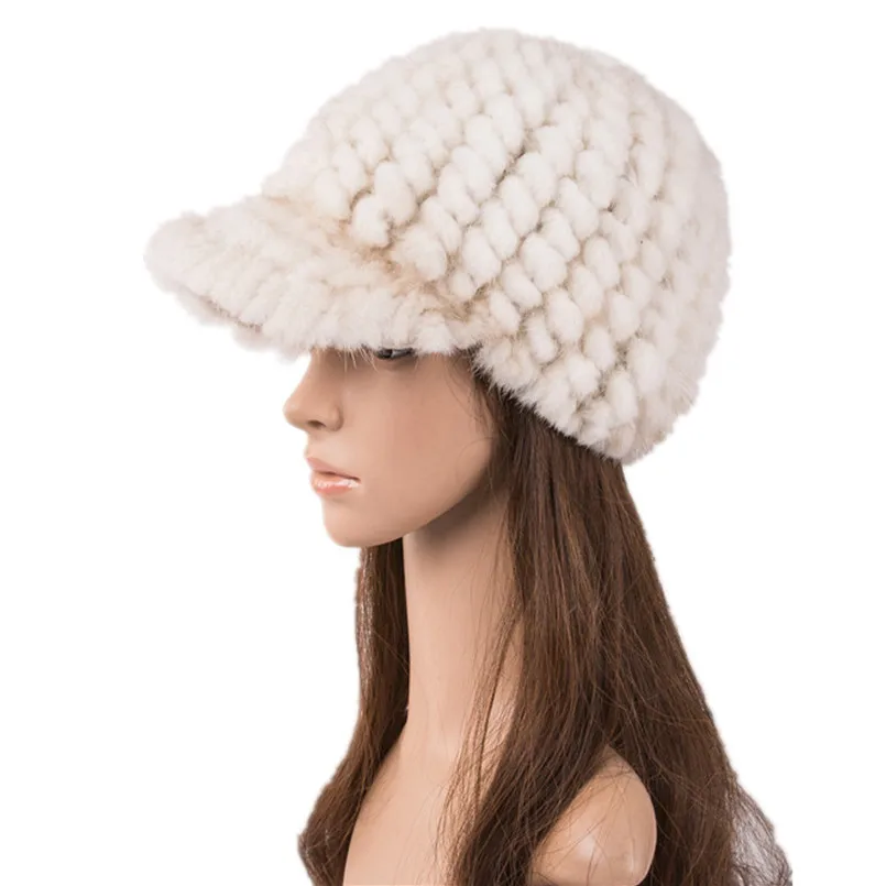

women fur baseball caps of natural mink fur winter autumn white caps fashion knitted warm hats H118