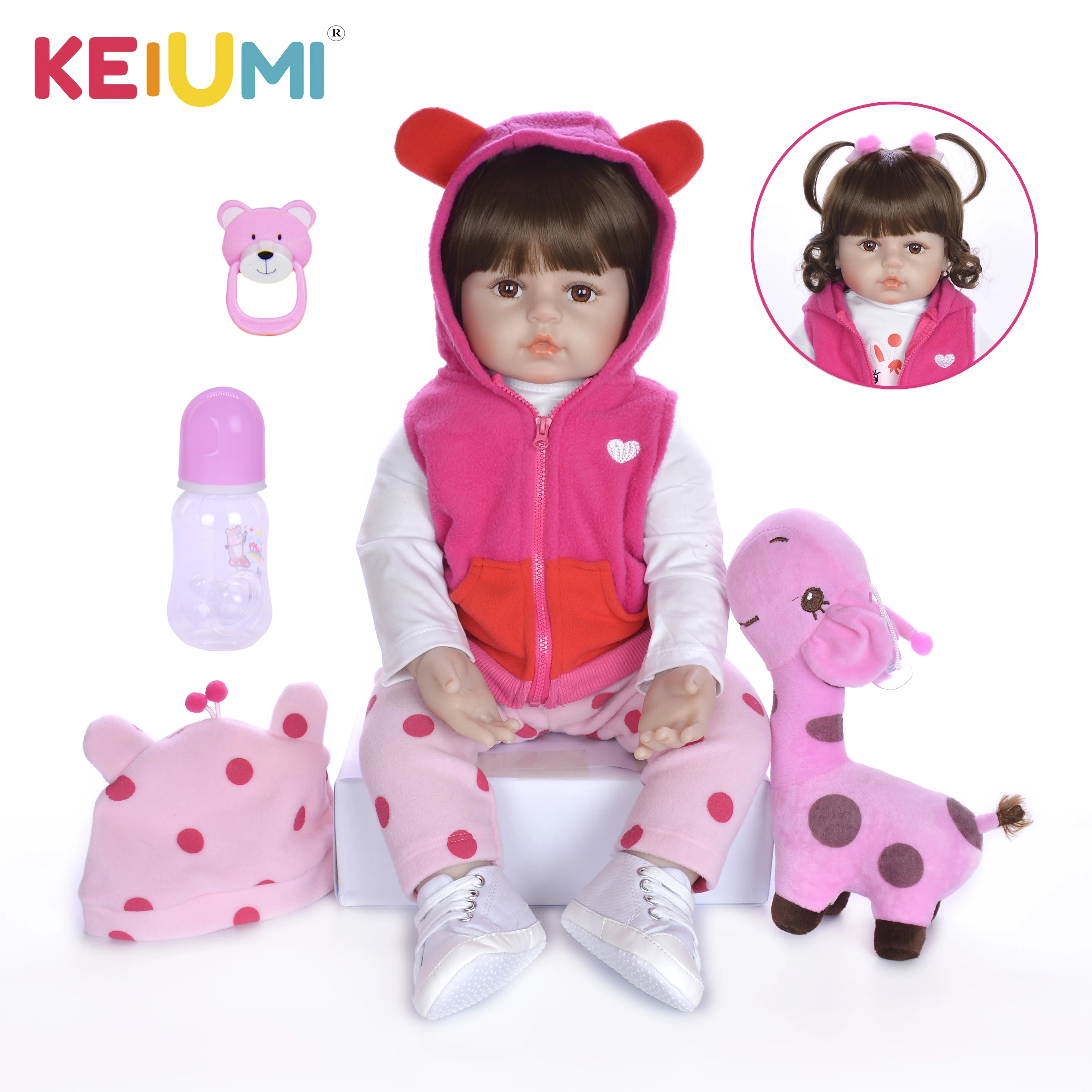 

KEIUMI 24 Inch 60 cm Wholesale Reborn Soft Silicone Newborn Doll For Girl Realistic Princess Cloth Body Kid Christmas Gifts