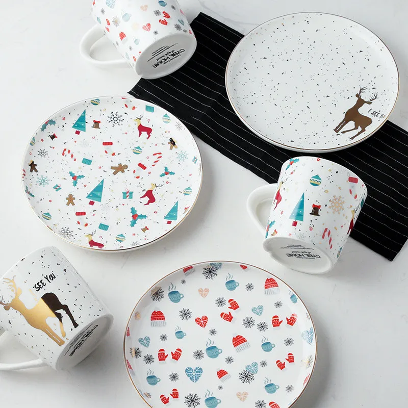 

Christmas Pattern Flat Tray, Snowman Pattern Plate, Western Restaurant Steak Plates, Delicious Dessert Tray, Gift