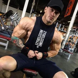 Muscleguys 2020 podkoszulki męskie modna dla hipsterki kamizelka bez rękawów nadrukowane litery męskie O-neck Casual Cotton Fitness siłownie podkoszulki