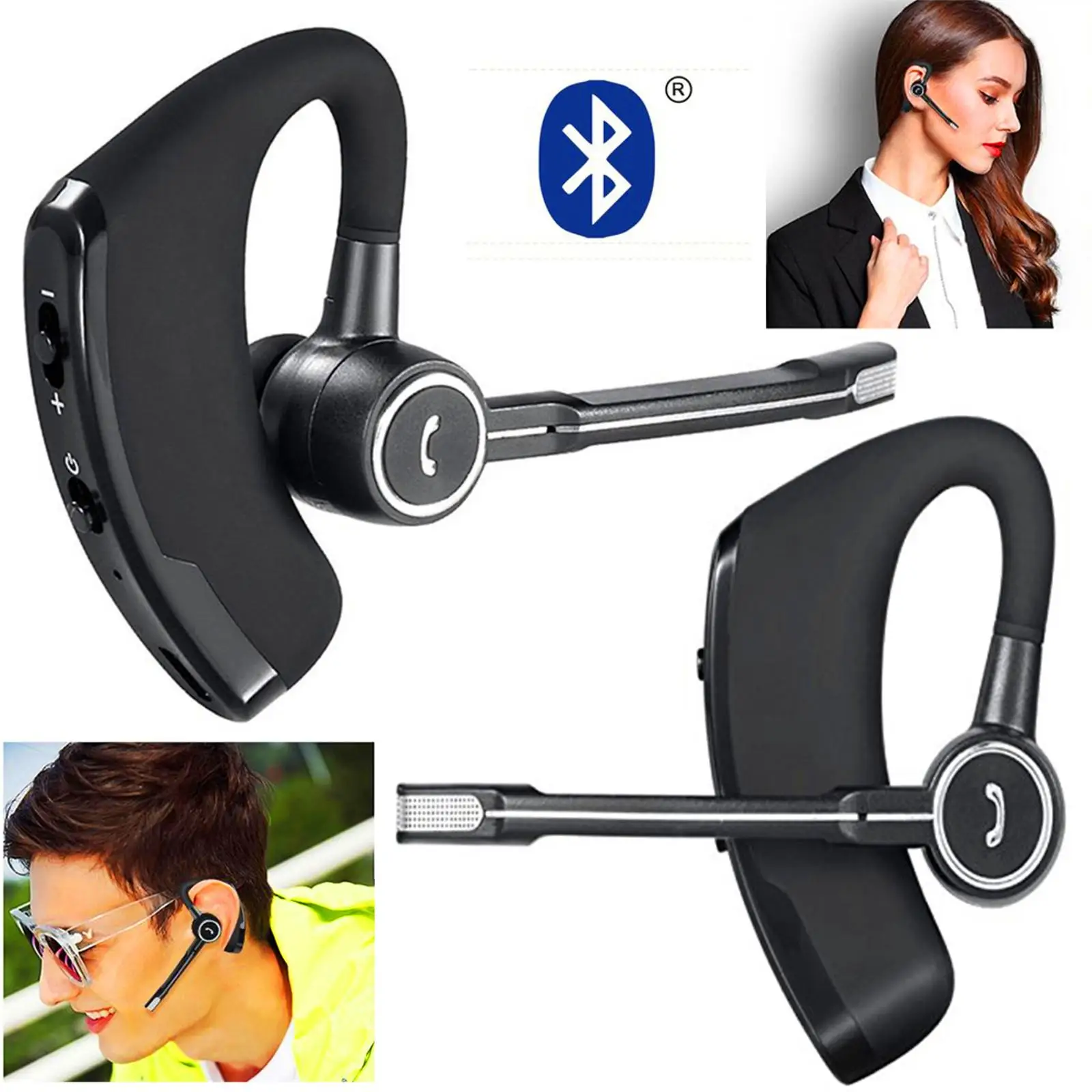 Business Wireless Headset Handsfree Earpiece for Both Right Left Ear for Android IOS Phones Wireless Noise Cancelling Headphone