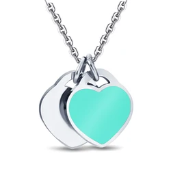 Double Love Heart Enamel Ladies Stainless Steel Necklace Drift Pendant Jewelry Wholesale Best Gift For Girl Friend Birthday