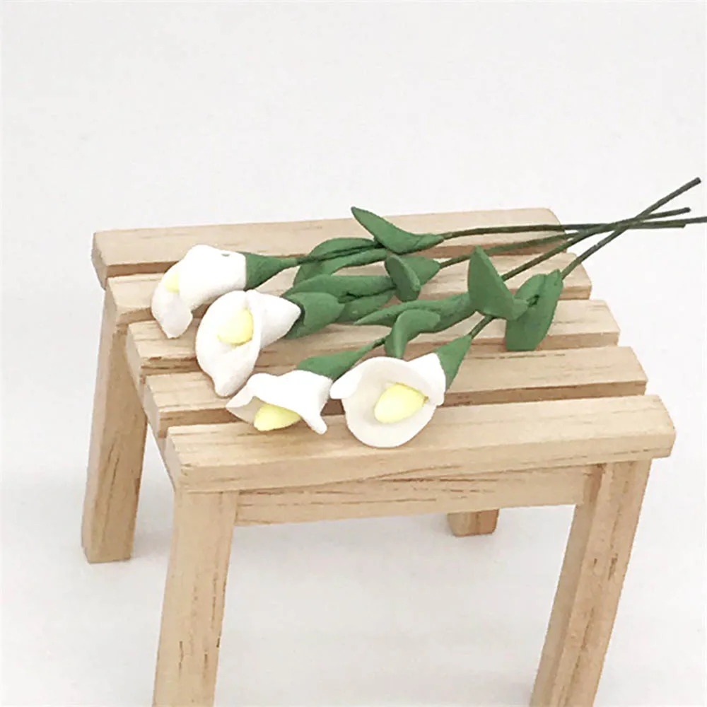 Accesorios en miniatura para casa de muñecas, modelo de simulación de lirio de Cala de flor blanca, muebles de juguete para decoración del hogar, 10 Uds., 1/12