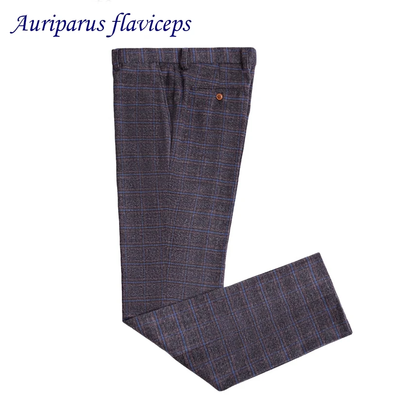 

New 100% High Quality Wool Custom Made Plaid Pant Formal Wedding Men Suit Pants Fashion Casual Brand Straight Dress Trousers