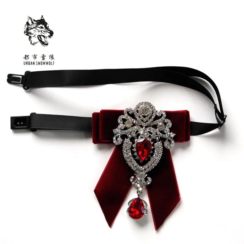 New Free Shipping fashion Men's male wedding Luxury diamond collar Korean wine red and black women groom Headdress tie stage