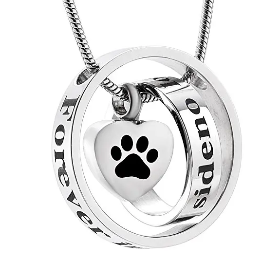 

CL001 No Long By My Side ,Forever In My Heart Urn Pendant Charm Dog paw Print Cremation Memorial Ashes Necklace For Pet