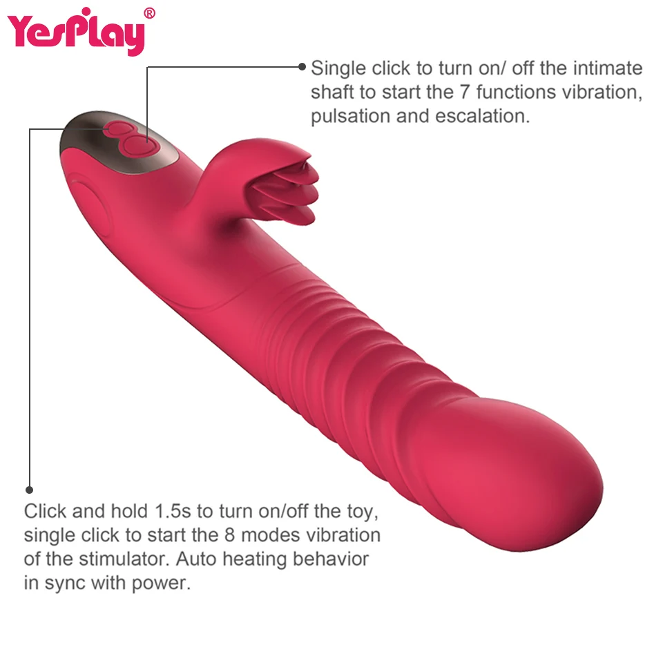 Rabbit Vibrator Telescopic Vibration Built-in ball Rotation Heating G spot Dildo Vibrator Female Masturbation Sex Toys for woman