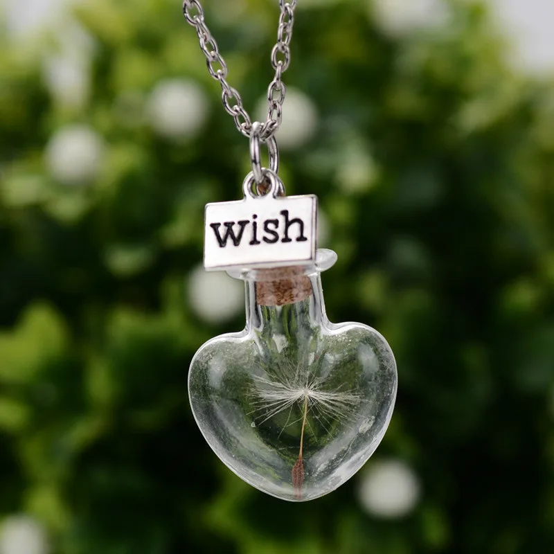 Natural Dandelion Seeds In Drift Bottle Pendant Necklaces Women Girls Wish Charms Choker Jewelry Wedding Party Gift