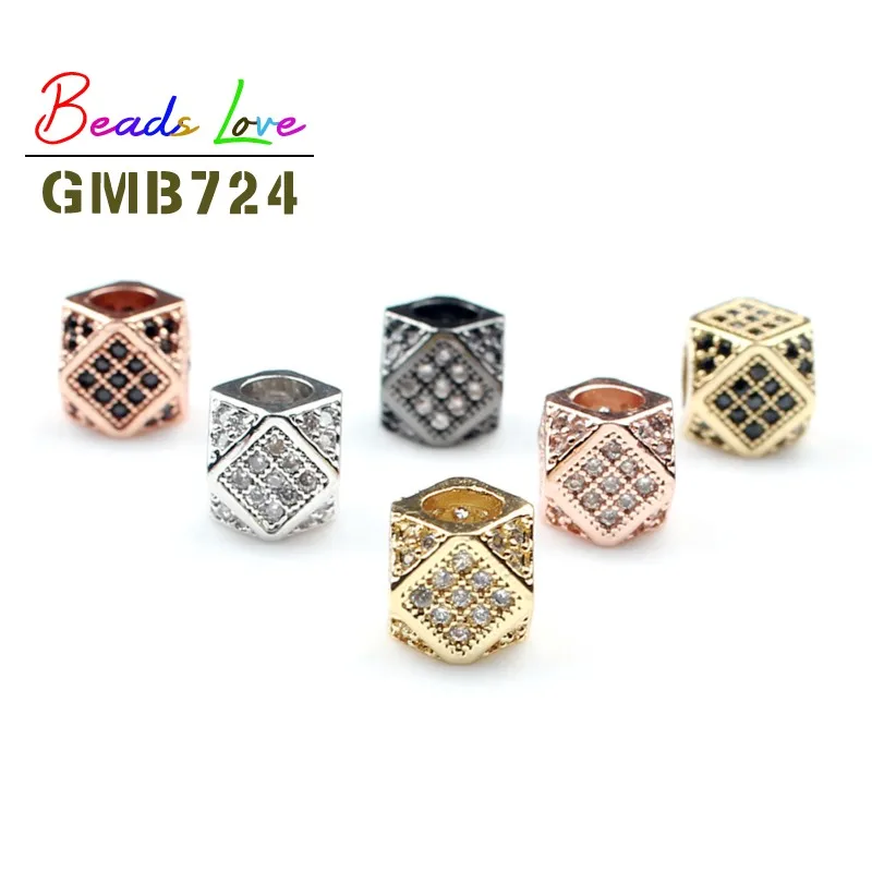 3pcs/lot 7x7mm Geometric Metal Brass Micro Pave CZ Beads for Bracelet Jewelry Making Charms Crystal Spacer Beads DIY Accessories