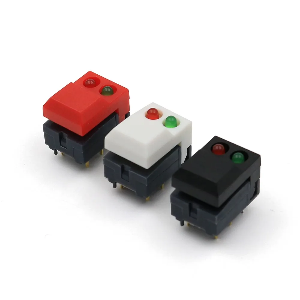 10Pcs PB86-A2 Red and Green LED 8Pin Momentary PCB Mount SPDT Square Push Button Tact Switch