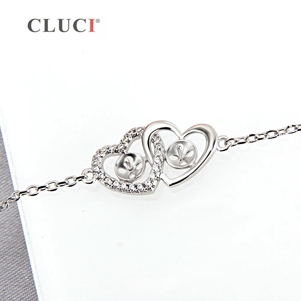 CLUCI Valentines Gift 925 sterling silver Double Heart bracelet accessary love Bijoux Fine Dainty Heart Tiny bracelet SB052SB