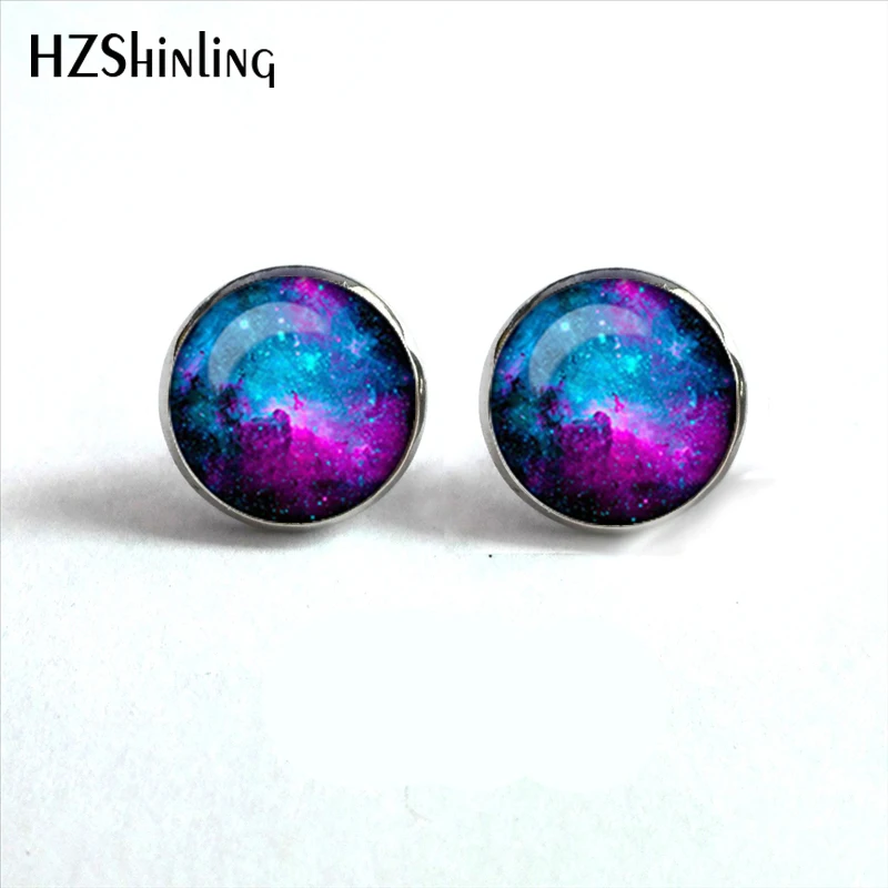 NES-0027  Nebula Galaxy Earrings Orion Nebula Glass Earrings Spiral Galaxy Jewelry Studs Earrings Glass Cabochon HZ4