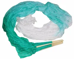 high quality 100% Silk 1Pair belly dance fans dance performance silk long fans Mint green+Light mint green+White Colors 180x90cm