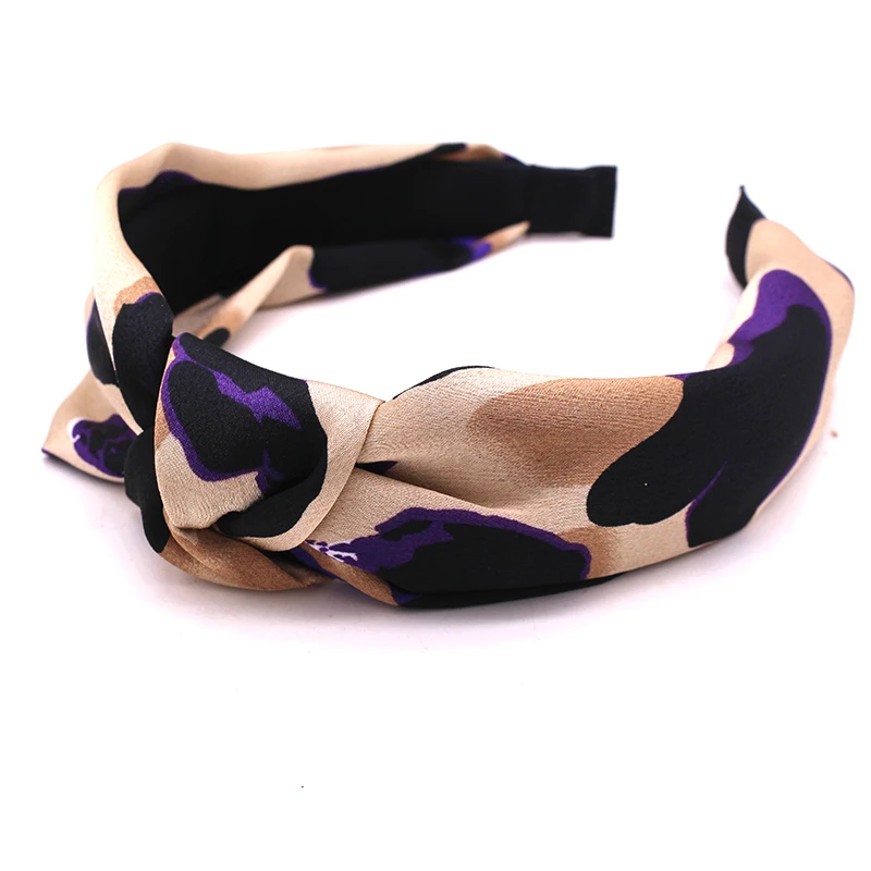 Vintage Bohemianชาติพันธุ์ซาตินLeopard Knotted Hairband Knot Headbandที่กำหนดเองอุปกรณ์เสริมผม