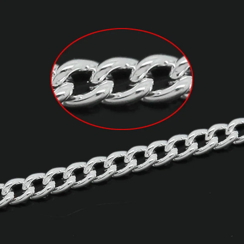 Iron Alloy Soldered Link Curb Chain Findings Silver Color Metal Chains DIY Making Necklace Bracelets Jewelry Gifts 2x1.5mm,10M