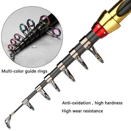 Imagen 2 del producto Cañas de pescar de mar cortas Yernea, caña de pescar telescópica de fibra 99% de carbono, aparejos de pesca telescópicos giratorios de 1,8-3,6 M