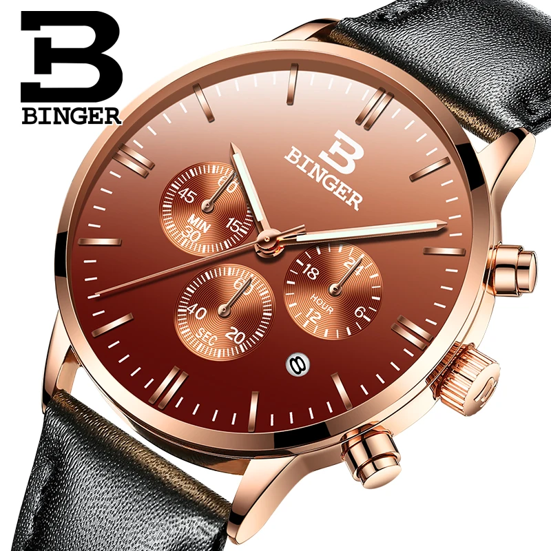 BINGER Hot Mens Watches Military Army Top Brand Luxury Sports Casual Waterproof Mens Watch Quartz Leather Man relogio masculino