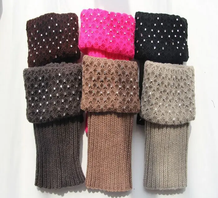 Women rithinstone Knitted  Boot Cuffs Toppers Boot Socks leg warmers Crochet booty Gaiters 6 colors 120pairs/lot #3871