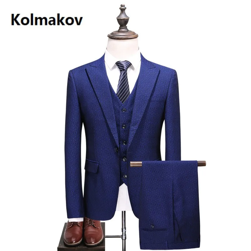 

(Jacket+Vest+Pants) 2019 Mens Sapphire blue Suit Slim Fit Suit Men Luxury men's Wedding Suits Formal Wear dress size S-5XL