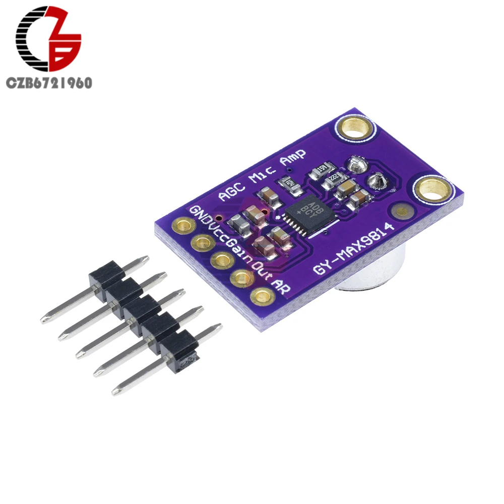 MAX9814 Microphone Amplifier Board Module Auto Gain Max 40dB/50dB/60dB Frequency 20Hz - 20 KHz 2.7V-5.5V With Pins for Arduino