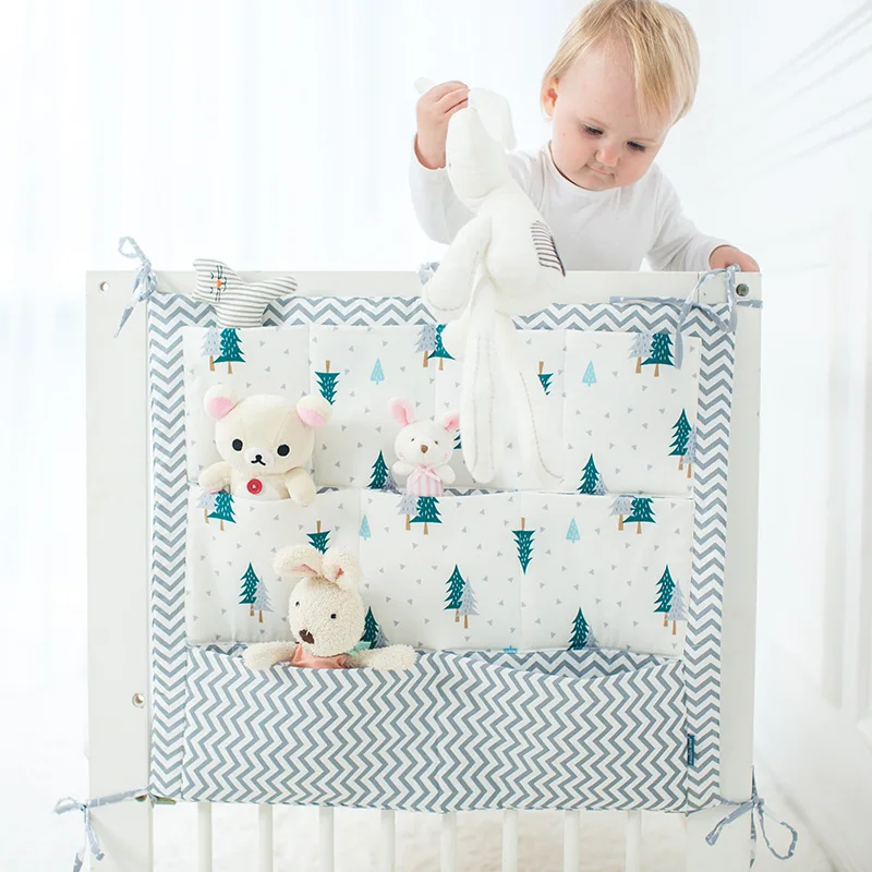 50*60cmBed Hanging Storage Bag Baby Cot Bed Brand Baby Cotton Crib Organizer Toy Diaper Pocket for Crib Bedding Set