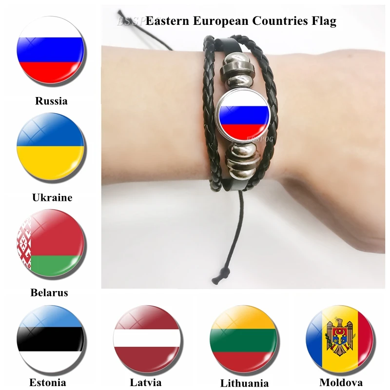 Flag Leather Bracelet Russia Ukraine Estonia Lithuania Moldova Latvia Belarus Flag Bracelet EasternEuropean Jewelry Gift for Men