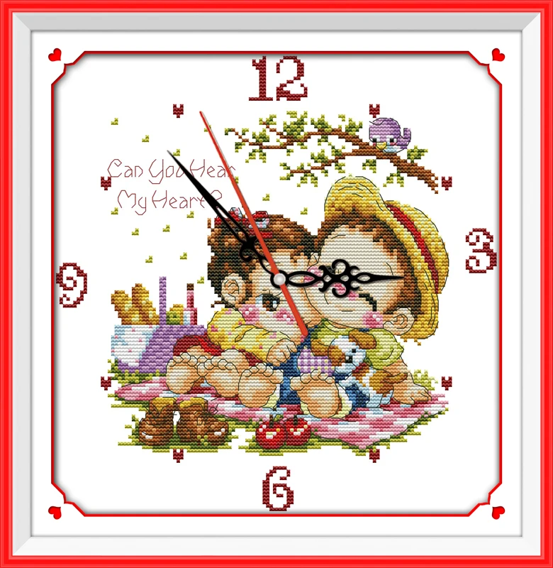 Heartbeat clock face cross stitch kit 14ct 11ct count print canvas wall clock stitching embroidery DIY handmade needlework