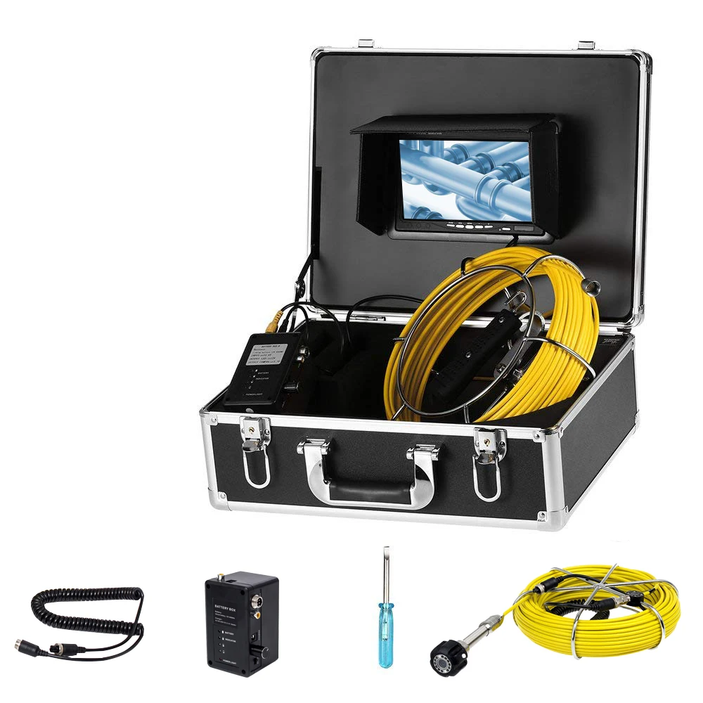 7 Inch Monitor 20M Fiberglass Cable Drain Pipe Inspection Camera System With 12Pcs White LED Lights Used for Pipe Inspection