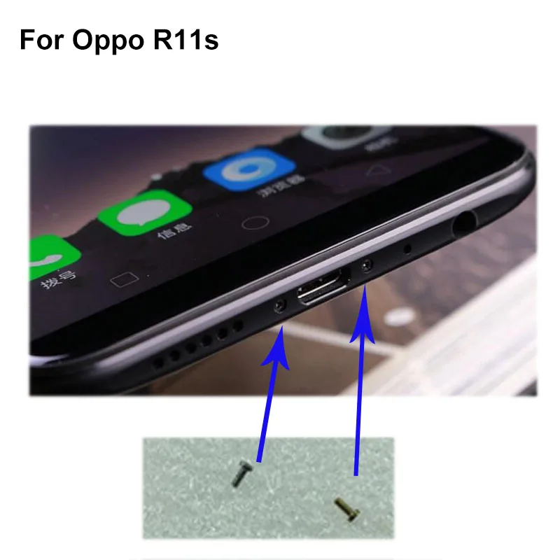 2PCS silver For Oppo R11s R 11s Buttom Dock Screws Housing Screw nail tack For Oppo R11s R 11s Mobile Phones