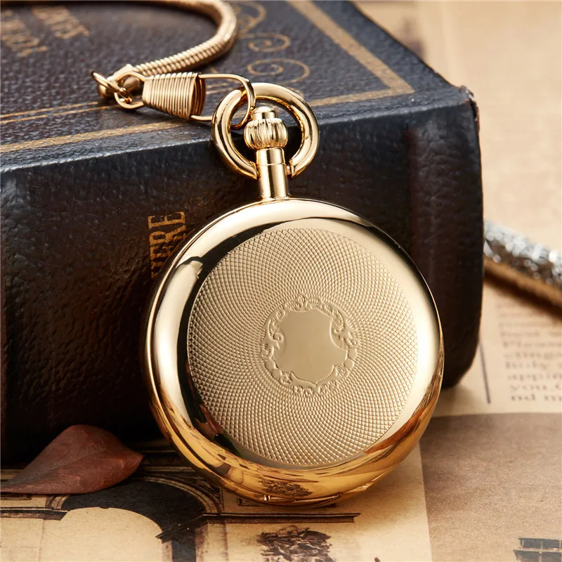 

Unique Golden Luxury Copper Self-wind Pocket Watch Men Women With FOB Chain Hollow Skeleton Steampunk Mechanical Watches Gifts