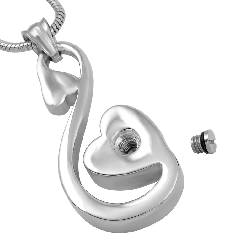 IJD9553 Stainless Steel Double Heart kiss Cremation Pendant Necklace Women Keepsake Memorial Urn Jewelry for Ashes