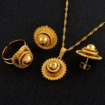 Ethiopian Small set Jewelry Necklace Earrings Ring Gold Color African Bridal sets Habesha Eritrea Wedding Sudan #045306 - Image 6