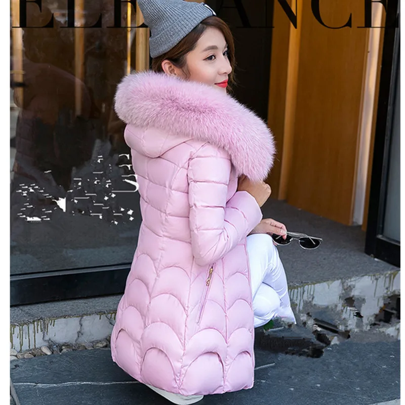 UHYTGF Womans Winter Coats Down Cotton Cold Protection Warm Jackets Fashion Fur Collar Hooded Casual 3XL Big Size Outerwear 398