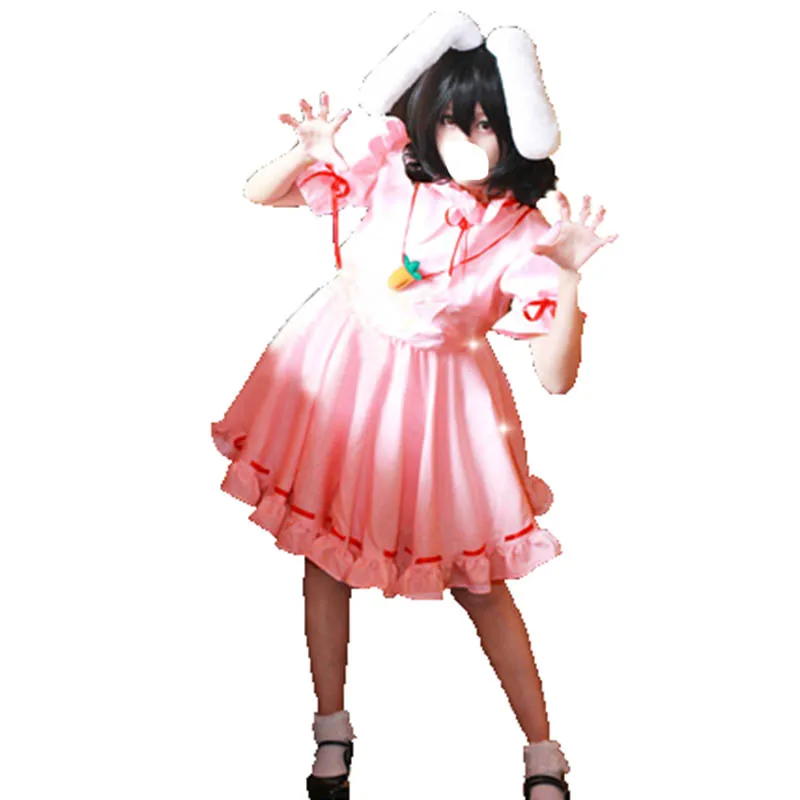 

Touhou Project Tewi Inaba Sweet Pink Dress Uniform Outfit Cosplay Costumes with ears and tail